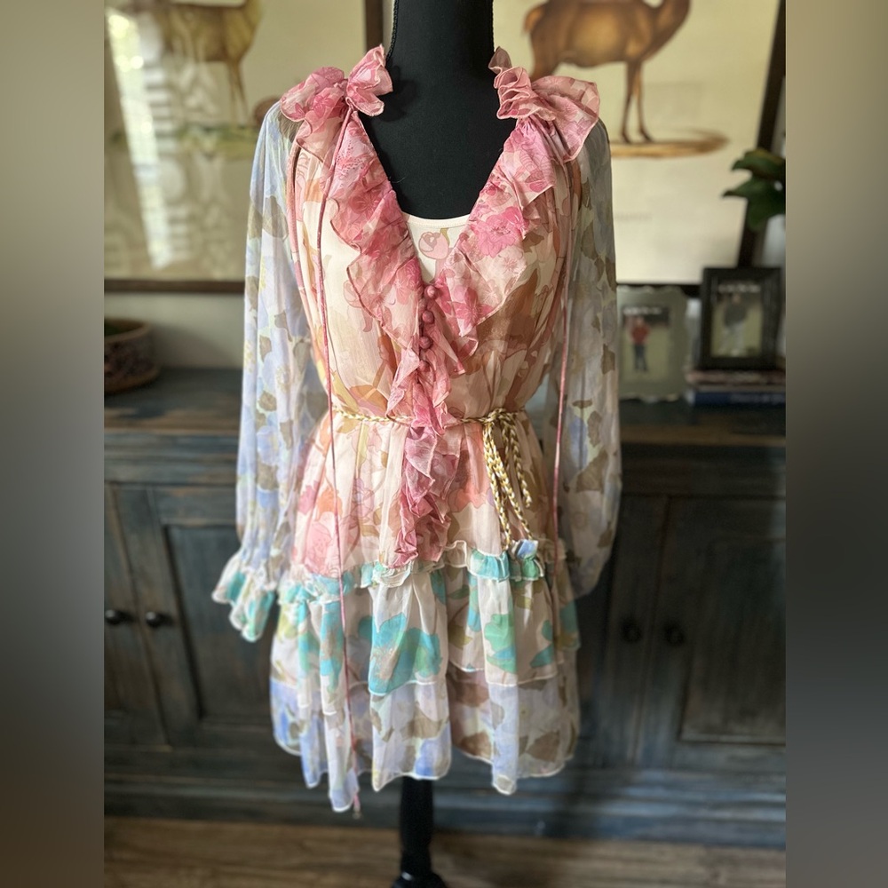 Beulah Dress with patterned slip and tie